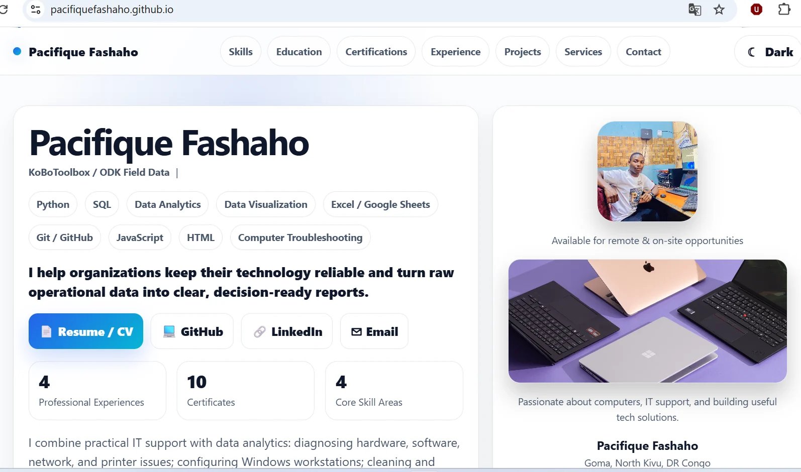 Preview screenshot of Pacifique Fashaho portfolio website